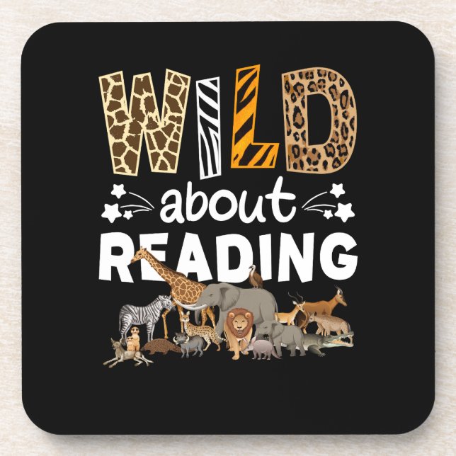 Wild About Reading Books And Bookworm Library Coaster (Front)