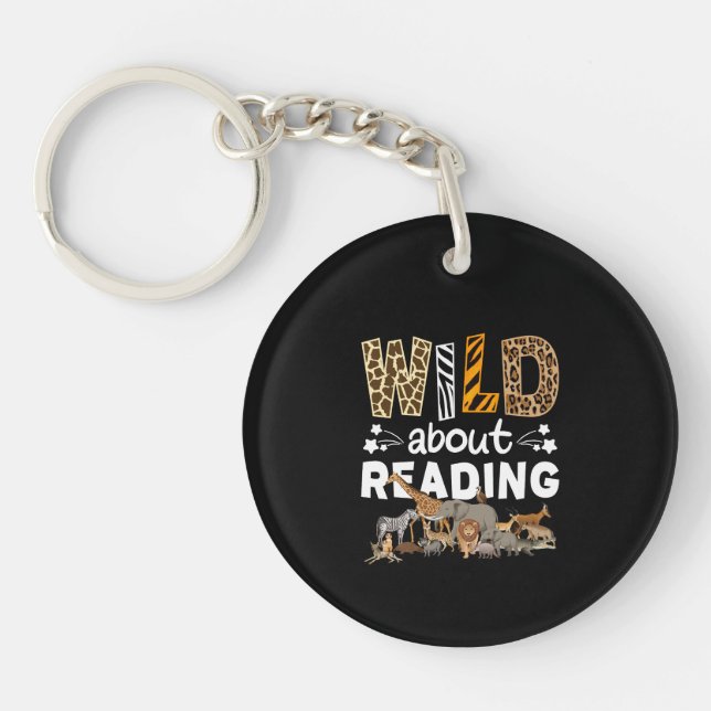 Wild About Reading Books And Bookworm Library Key Ring (Front)