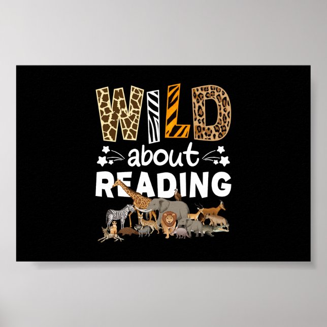Wild About Reading Books And Bookworm Library Poster (Front)