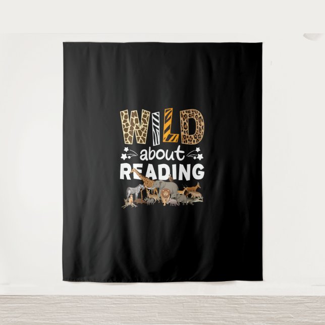 Wild About Reading Books And Bookworm Library Tapestry (Front)
