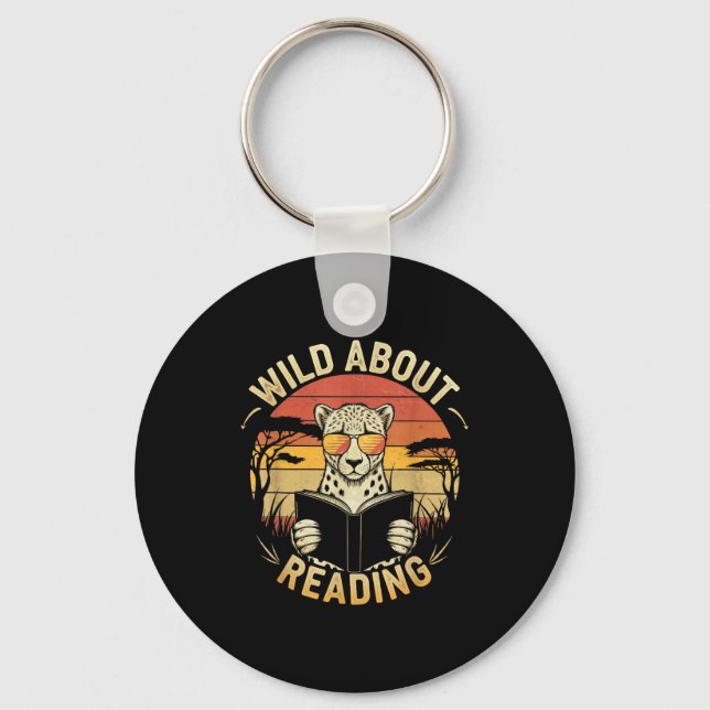 Wild about reading books reader lover librarian key ring (Front)