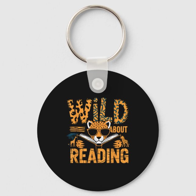 Wild about reading books reader lover librarian zo key ring (Front)