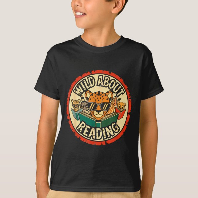 Wild about reading books reader lover librarian zo T-Shirt (Front)