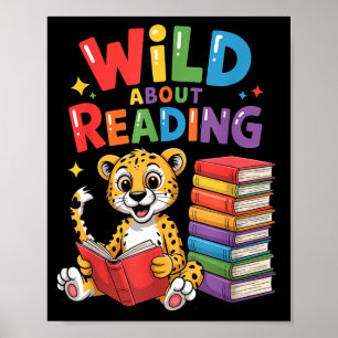 Wild about reading cute leopard teacher kids book poster