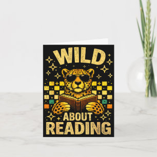 Wild about reading funny animal book lover teacher card