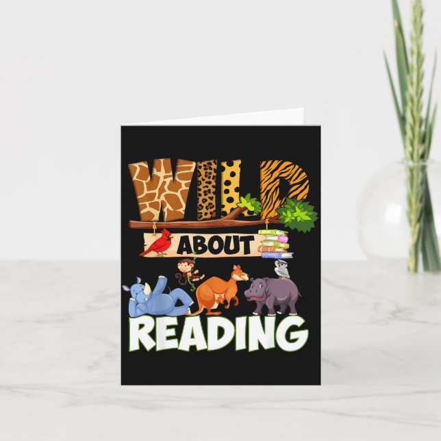 Wild About Reading Funny Book Lover Bookworm Card (Front)