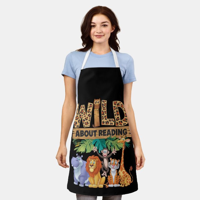 Wild About Reading Leopard Print Cute Zoo Animal Apron (Worn)
