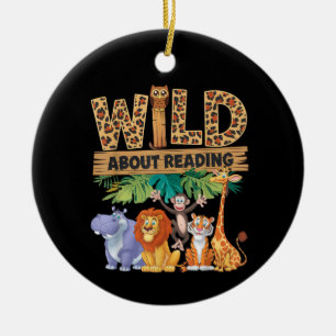 Wild About Reading Leopard Print Cute Zoo Animal Ceramic Tree Decoration