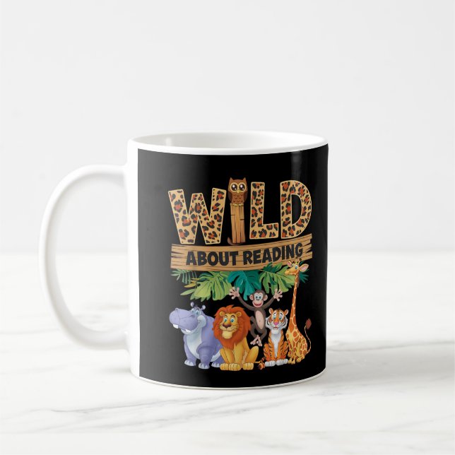 Wild About Reading Leopard Print Cute Zoo Animal Coffee Mug (Left)