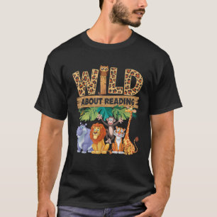 Wild About Reading Leopard Print Cute Zoo Animal T-Shirt