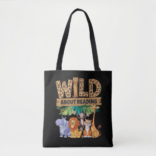 Wild About Reading Leopard Print Cute Zoo Animal Tote Bag