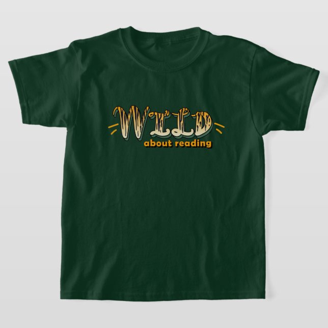 Wild About Reading-Orange Tiger Stripes Typography T-Shirt (Laydown)