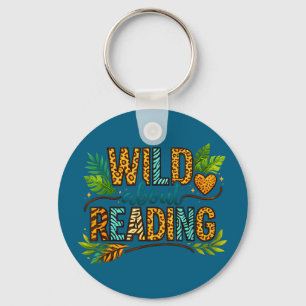 Wild about reading reading books and bookworm key ring
