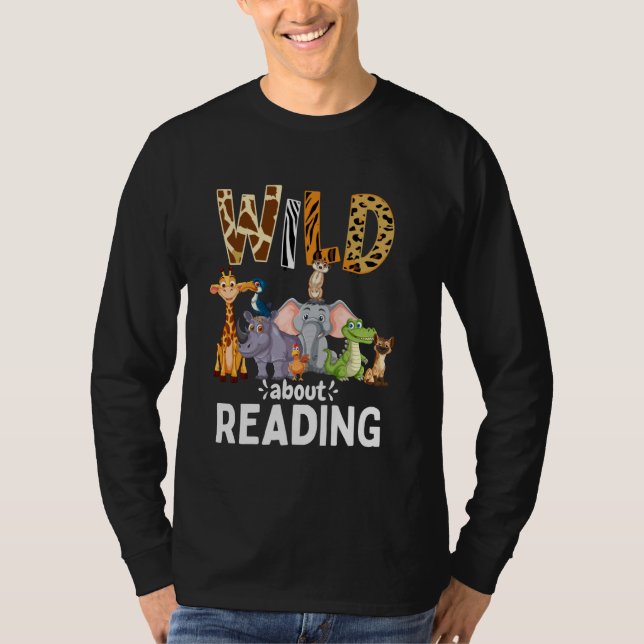 Wild About Reading, Reading Books And Bookworm Lib T-Shirt (Front)