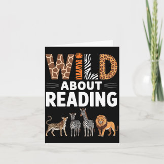 Wild about reading retro animal book lover card