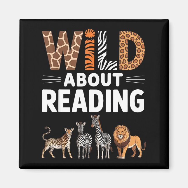 Wild about reading retro animal book lover magnet (Front)