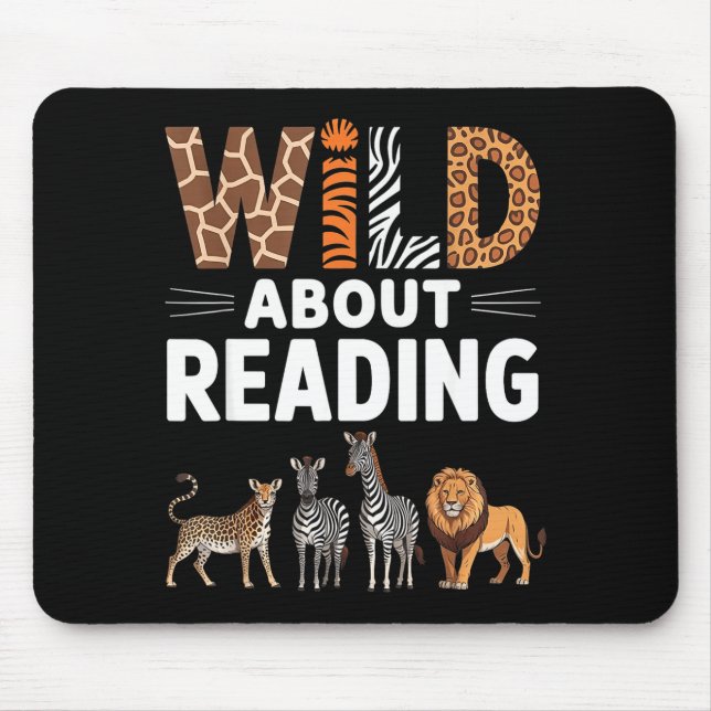 Wild about reading retro animal book lover mouse pad (Front)