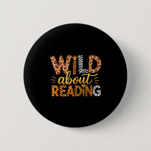 Wild About Reading Safari Animal Print Graphic  6 Cm Round Badge