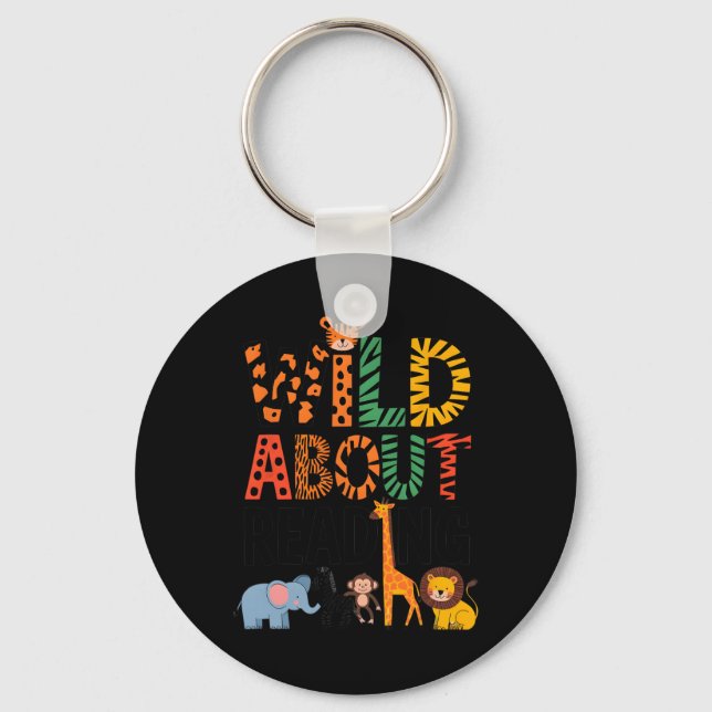 Wild About Reading Teacher Reading Books Back To S Key Ring (Front)