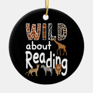 Wild About Reading Zoo Animals Cute Book Lover Ceramic Tree Decoration