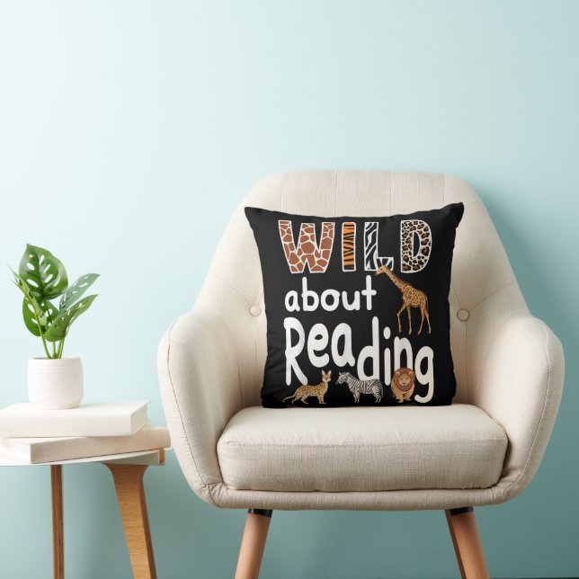 Wild About Reading Zoo Animals Cute Book Lover  Cushion (Chair)