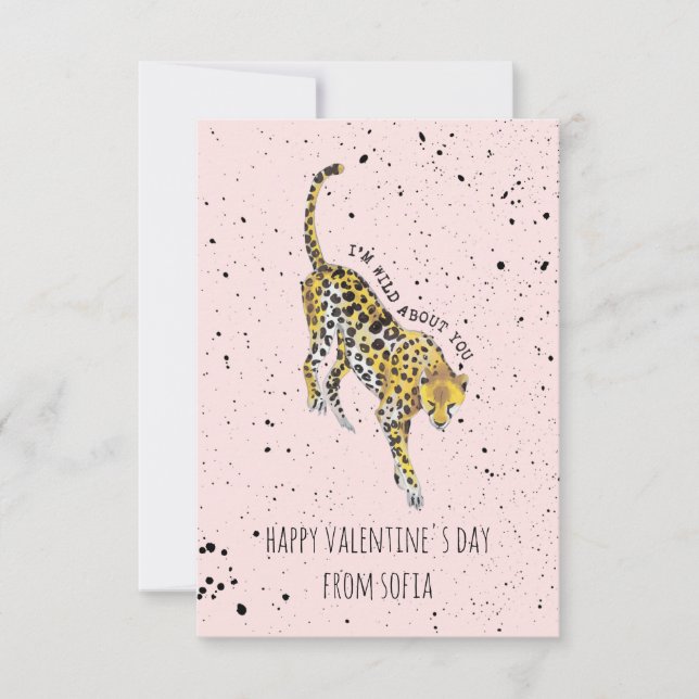 Wild About You Cheetah Classroom Photo Valentine Card (Front)