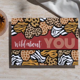 Wild About You Red Animal Print Hearts Valentine Holiday Postcard
