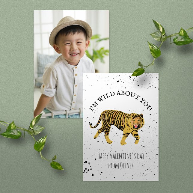 Wild About You Tiger School Photo White Valentine Card (Creator Uploaded)
