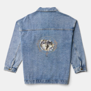Wild Affection – Wolves in Love Illustration Denim Jacket