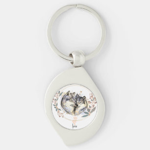 Wild Affection – Wolves in Love Illustration Key Ring
