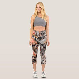 Wild African Animal Skin Pattern Capri Leggings