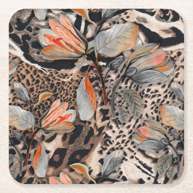 Wild African Animal Skin Pattern Square Paper Coaster (Front)