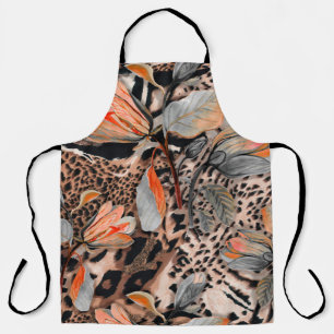 Wild african animal skin with browm flowers patter apron