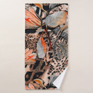Wild african animal skin with browm flowers patter bath towel