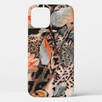 Wild african animal skin with browm flowers patter