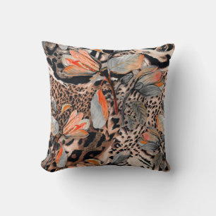 Wild african animal skin with browm flowers patter cushion