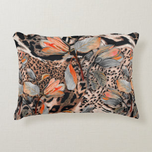 Wild african animal skin with browm flowers patter decorative cushion