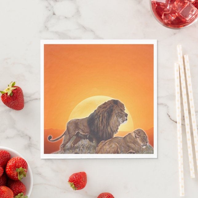 Wild African cats lioness and lion Napkin (Insitu)