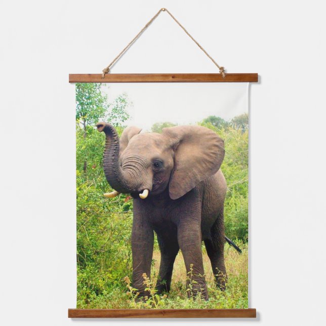 Wild African Elephant on the Jungle Hanging Tapestry (Front)