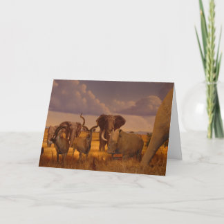 Wild African Elephants and Antelope Greeting Card