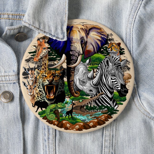 Wild African Savanna Animals 6 Cm Round Badge (In Situ)