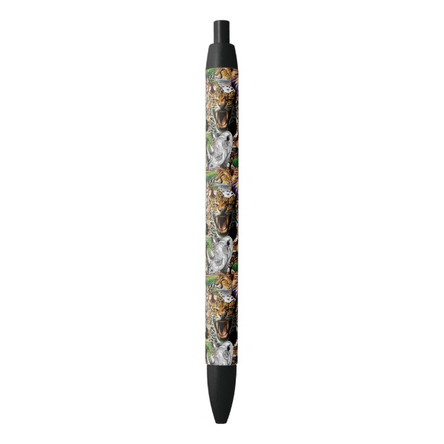 Wild African Savanna Animals Black Ink Pen (Front Vertical)