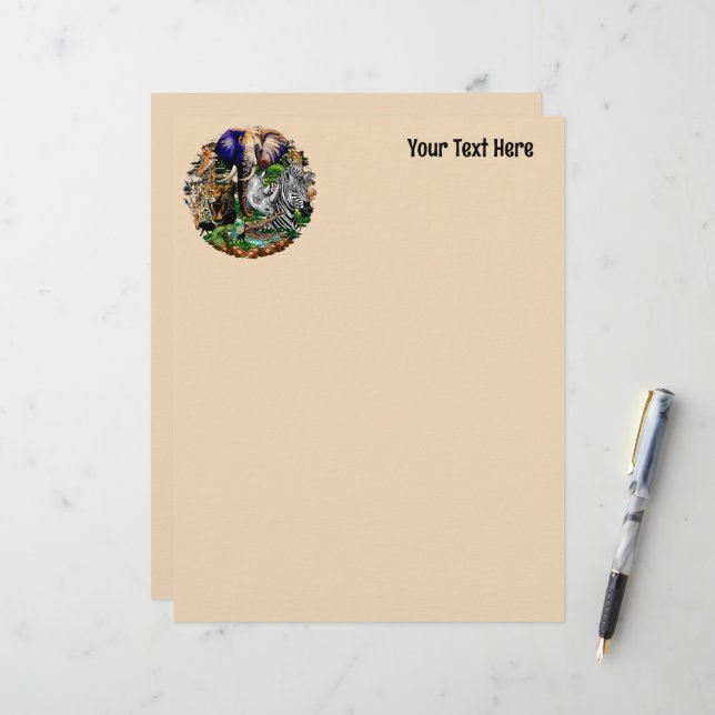 Wild African Savanna Animals Custom Letterhead (Front/Back In Situ)