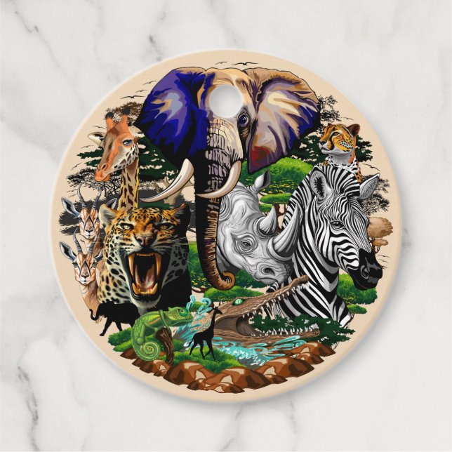 Wild African Savanna Animals Favour Tags (Front)