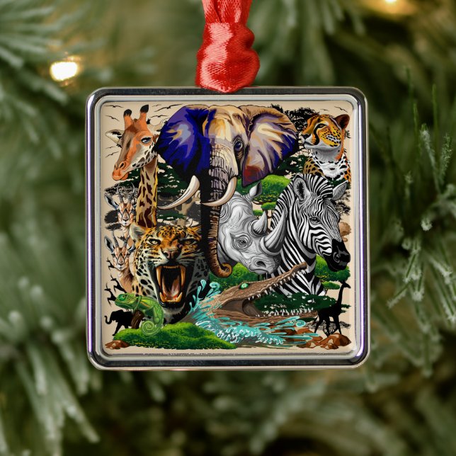 Wild African Savanna Animals Metal Tree Decoration (Tree)
