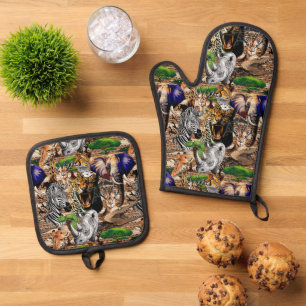 Wild African Savanna Animals Oven Mitt & Pot Holder Set
