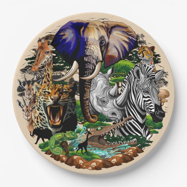 Wild African Savanna Animals Paper Plate (Front)