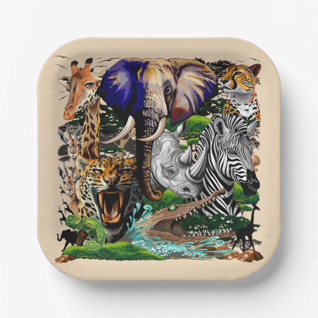 Wild African Savanna Animals Paper Plate (Front)