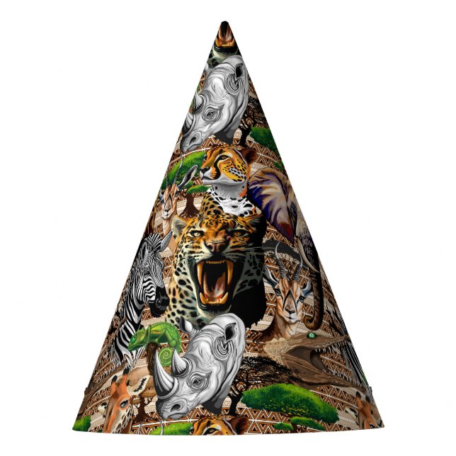 Wild African Savanna Animals Party Hat (Front)