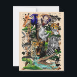 Wild African Savanna Animals Postcard<br><div class="desc">African Savanna Wild Animals assembled to compose a  beautiful Nature Background,  featuring : giraffe,  rhinoceros,  gazelle,  elephant,  zebra,  crocodile,  chameleon,  leopard,  Cheetah. Original vector Graphic Art Copyright BluedarkArt TheChameleonArt.</div>
